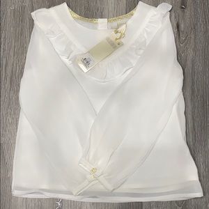 Girls lantern sleeve Ruffled neck white blouse